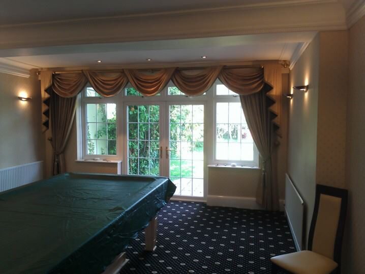 Snooker room - swag and tail drape on a pole